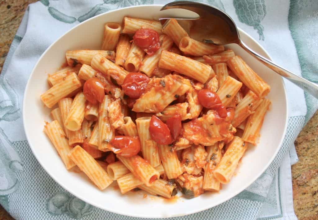 fish in tomato sauce with pasta