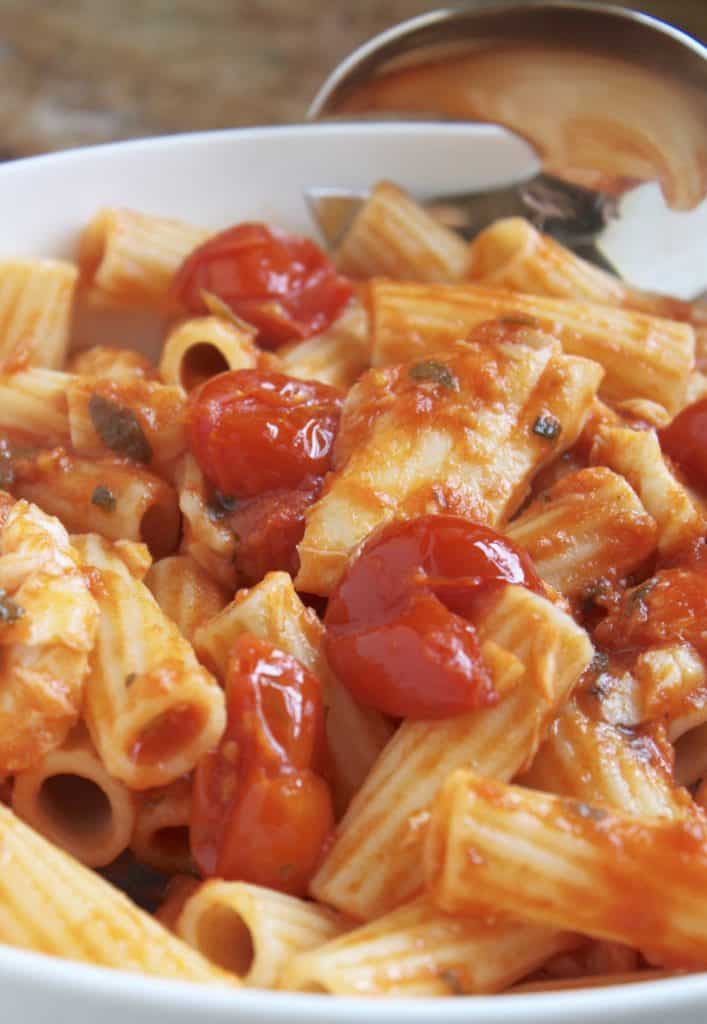 fish in tomato sauce with pasta as one of Lent recipes