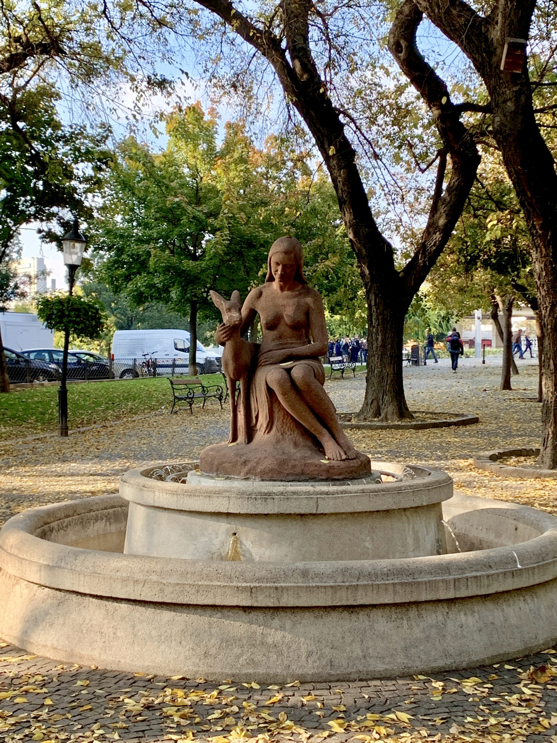 statue of girl with deer in Bratislava 