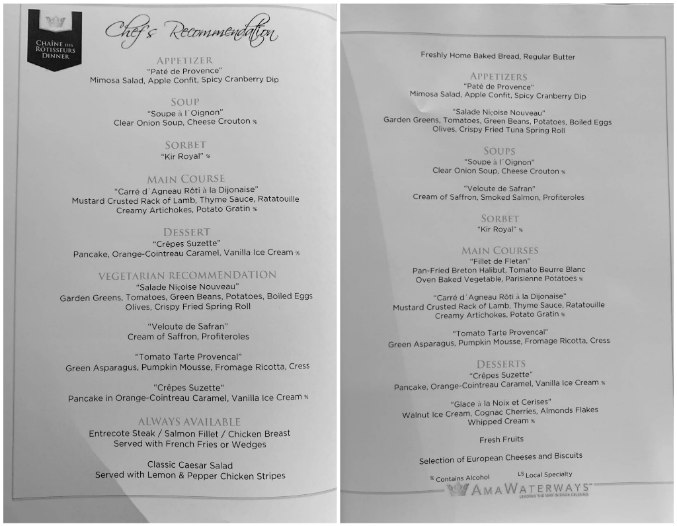 AmaWaterways menu