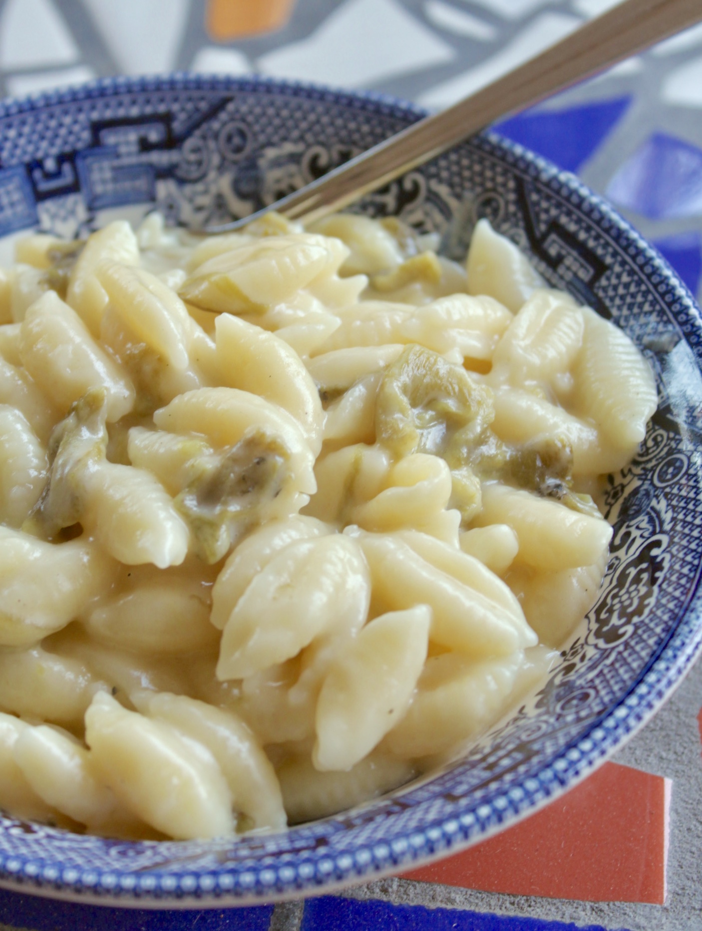 four cheese mac and cheese with Hatch chiles