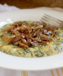 Polenta in a bowl with caramelized onions