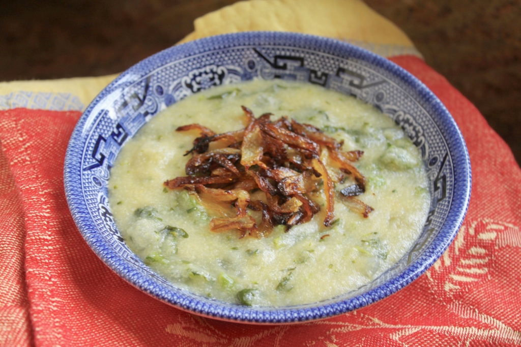 bowl of polenta and caramelized onions