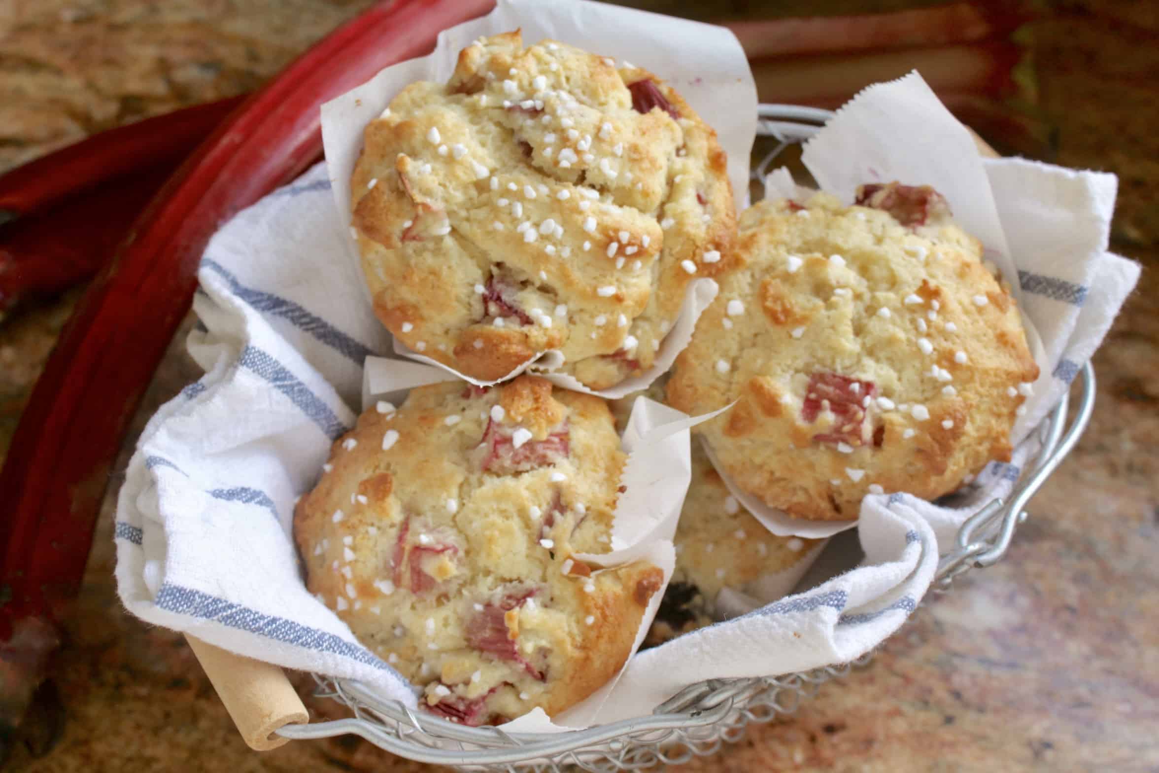 rhubarb muffins in a basket