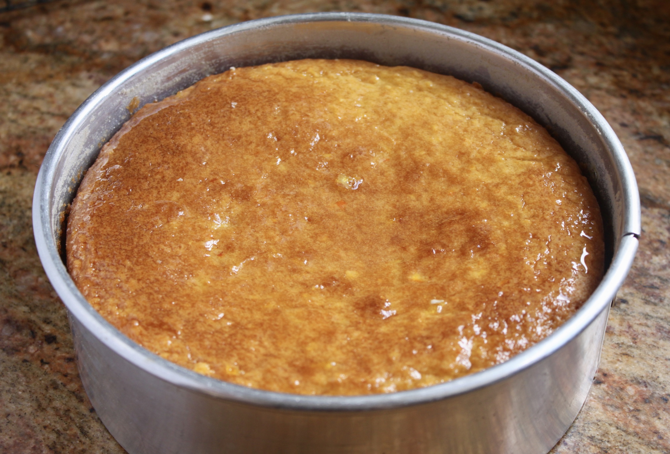 glazed cake in a tin