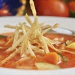 closeup easy tortilla soup in a bowl