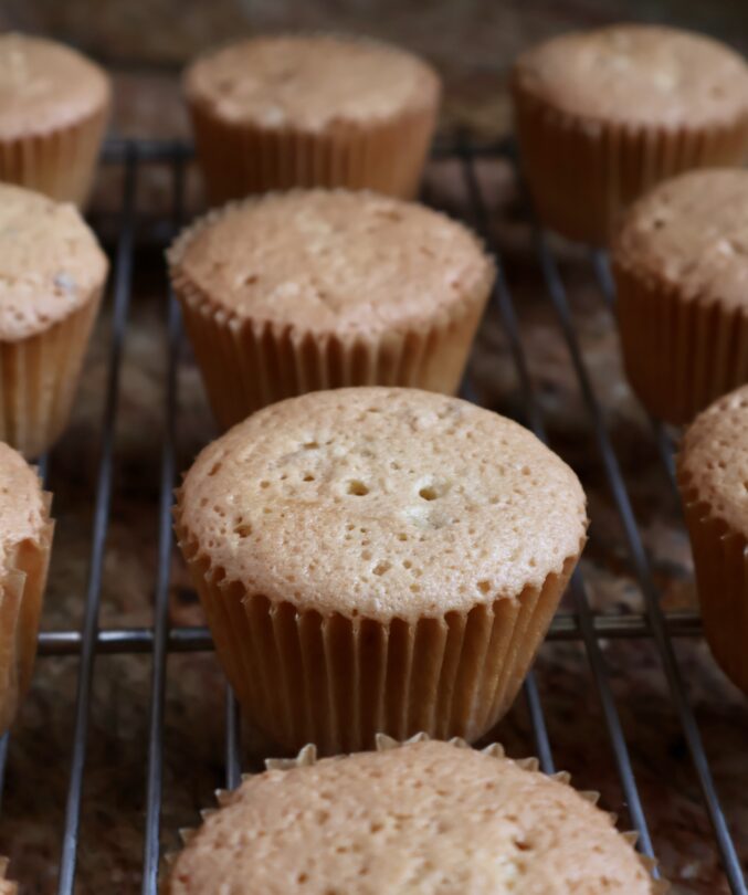 coffee and walnut cupcakes on cooling rack