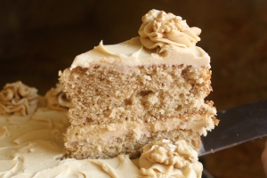 serving coffee and walnut cake