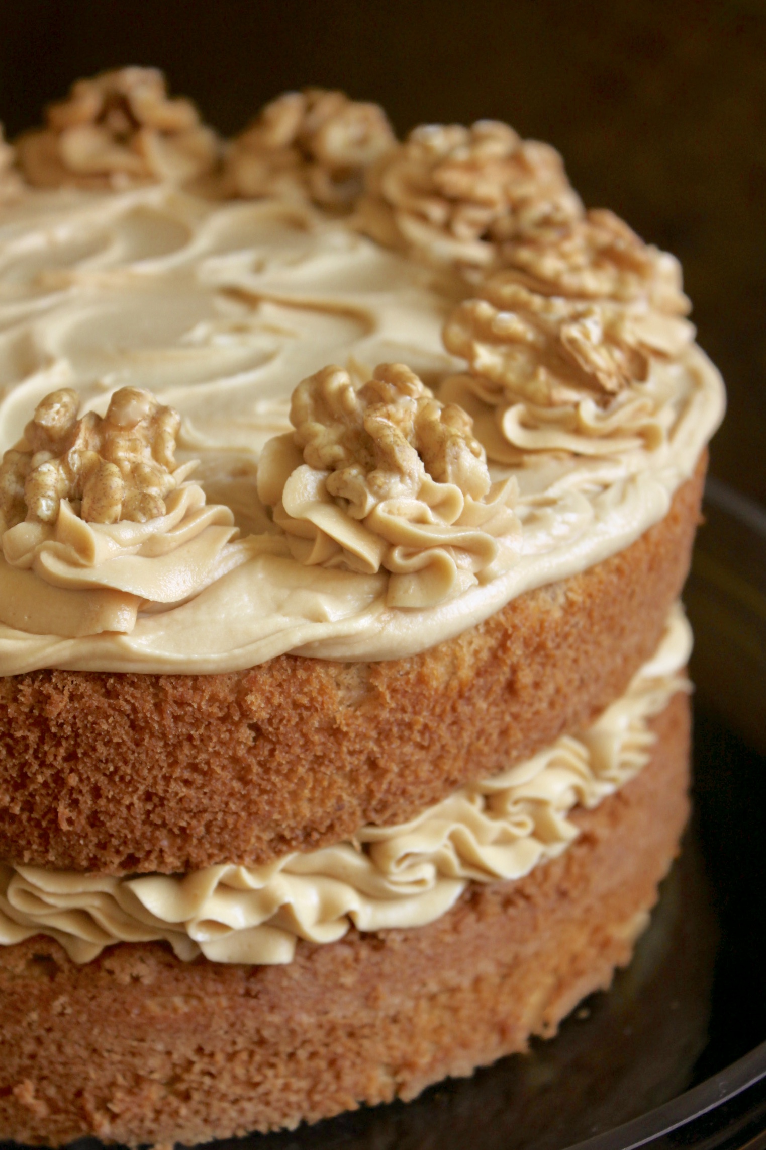 Coffee and Walnut Cake on stand