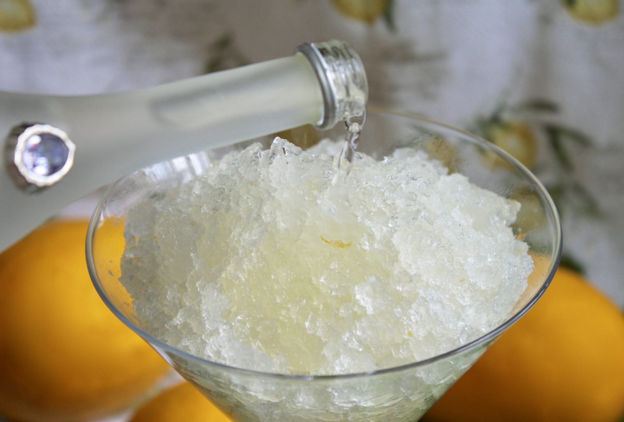 adding vodka to lemon granita