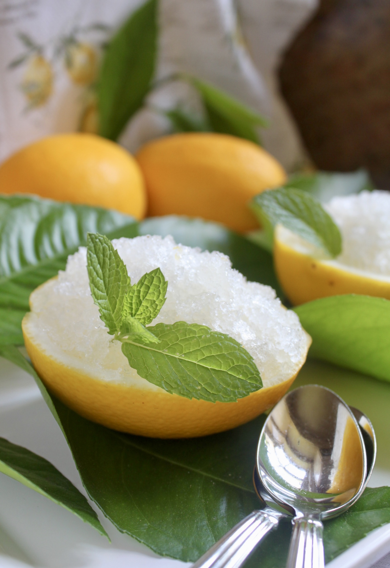 Lemon granita in lemon shell