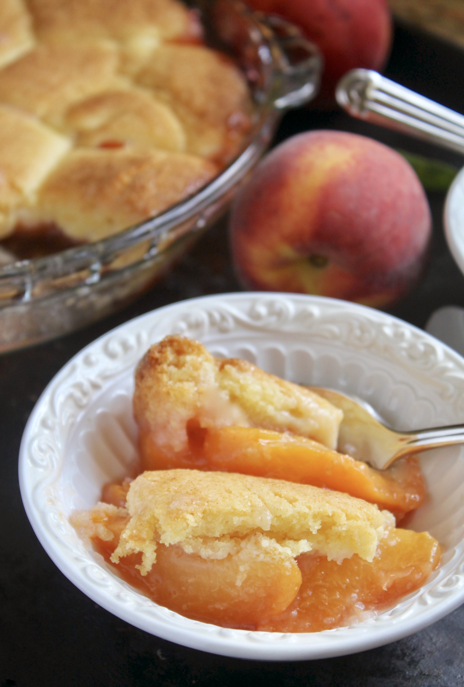 serving peach cobbler