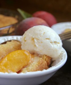 Peach cobbler with ice cream