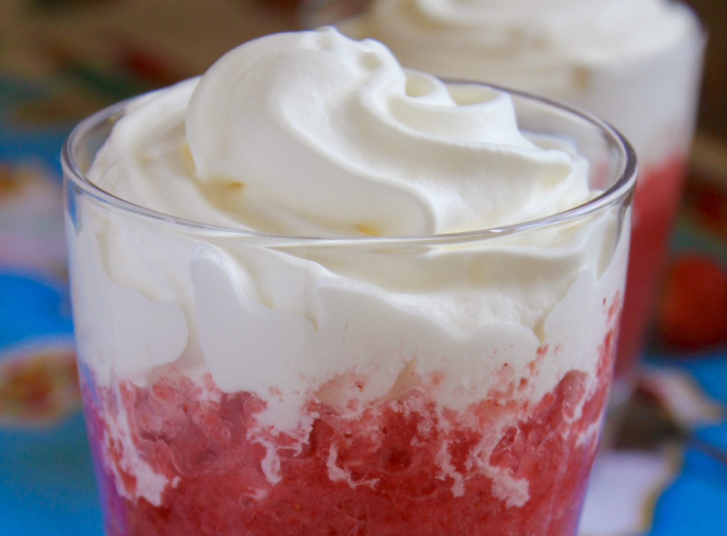 cream on a strawberry granita close up