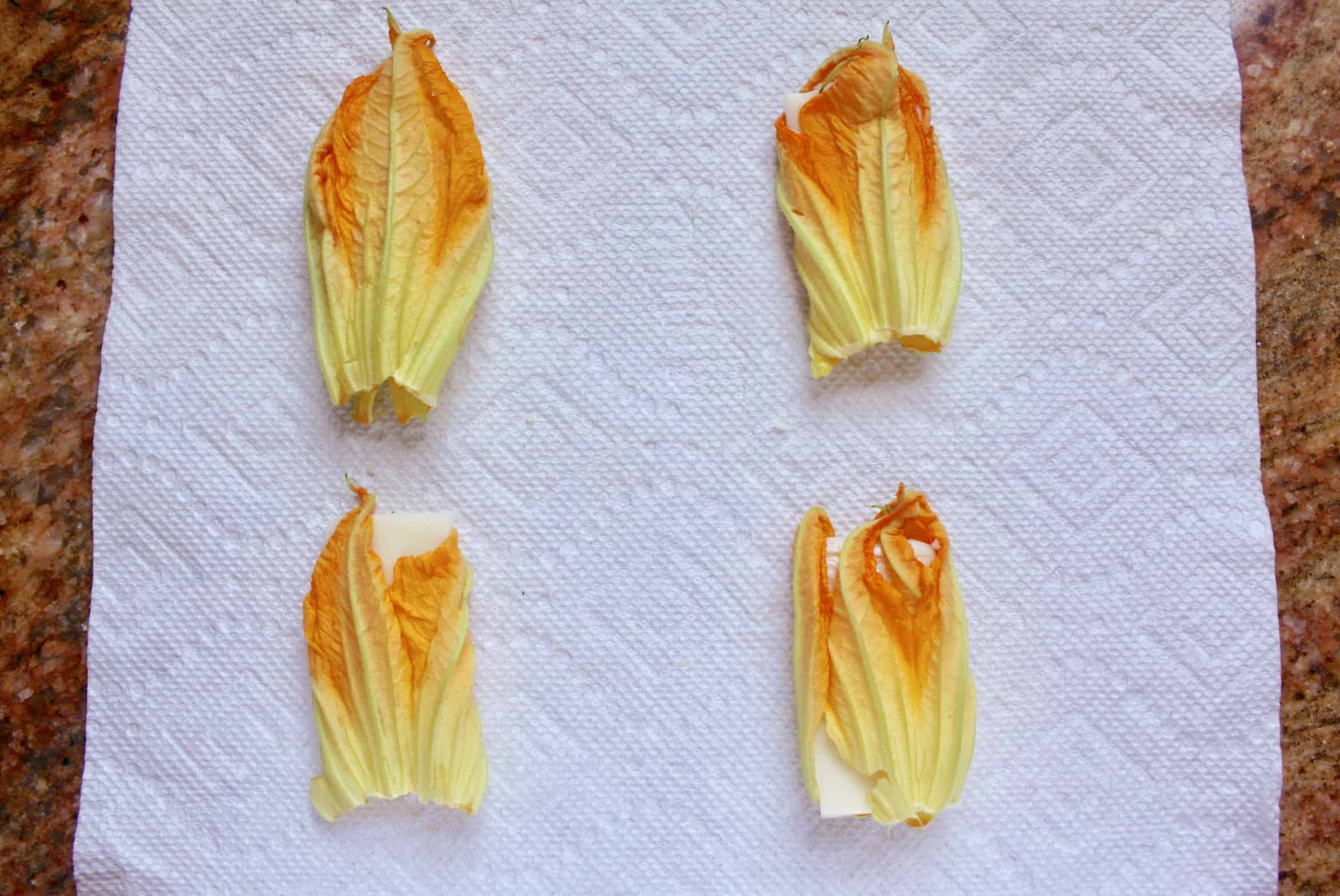 stuffed zucchini flowers ready to batter