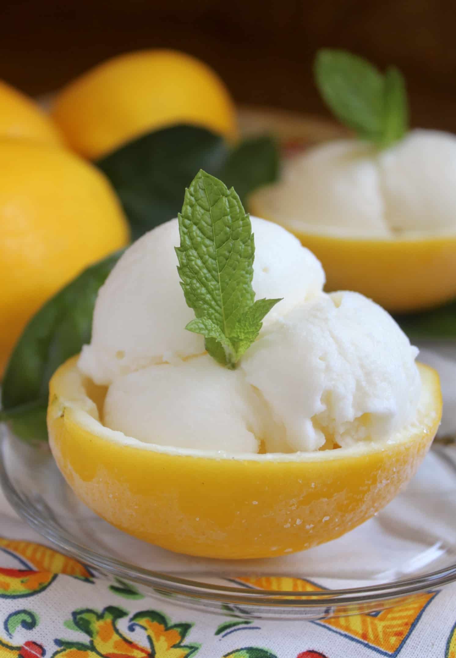 lemon ice cream in lemon shell