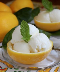 lemon ice cream in lemon shell