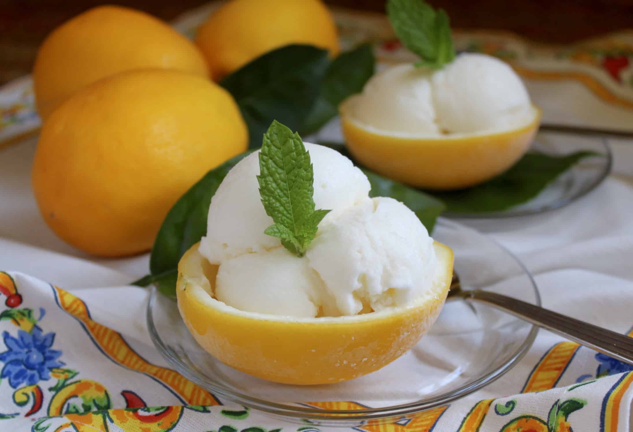 lemon ice cream in lemon shell