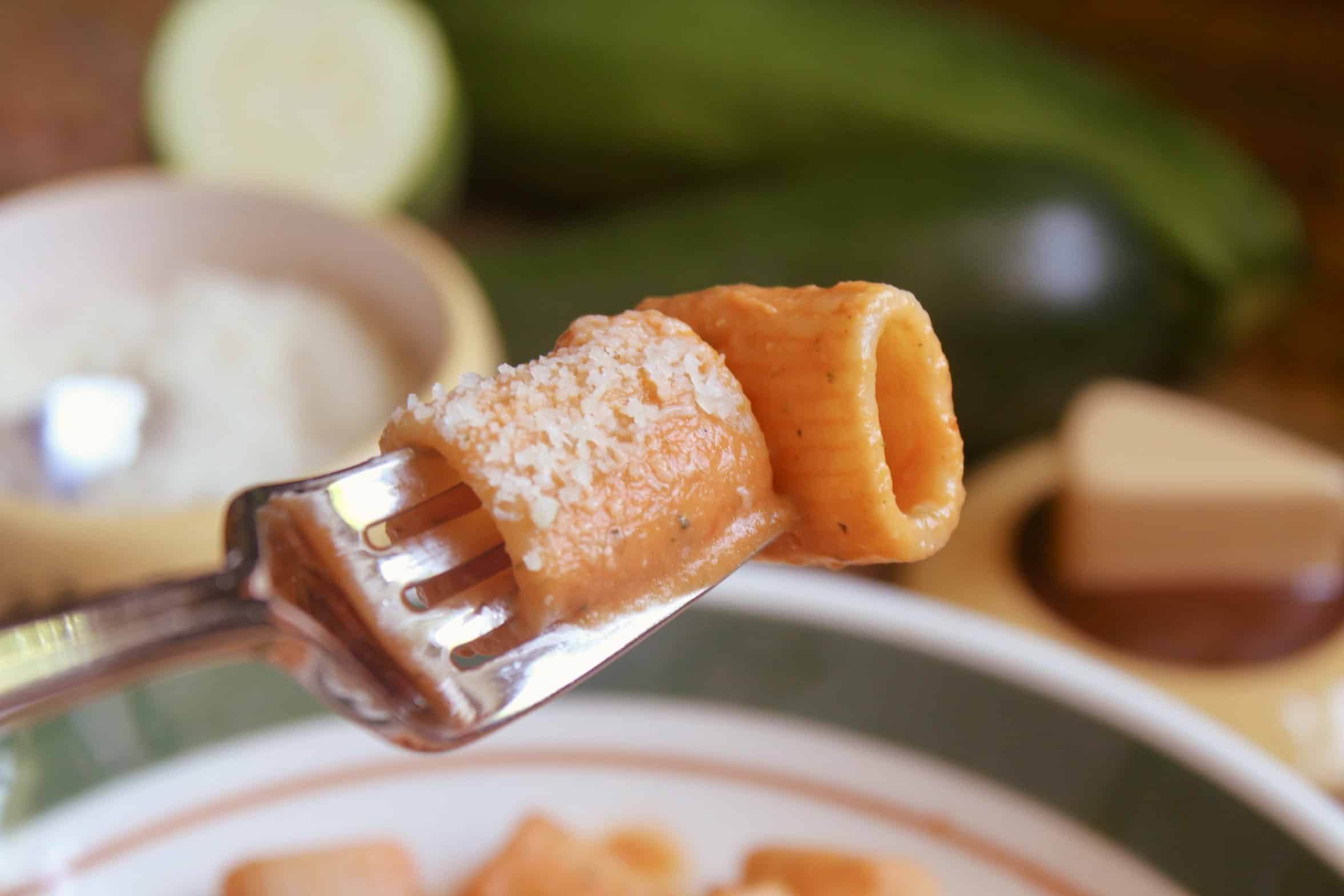 rigatoni on a fork