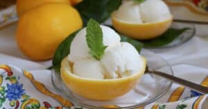 lemon ice cream in lemon shell
