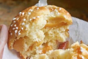 inside of a peach muffin