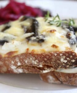 croque monsieur with cheese and mushrooms