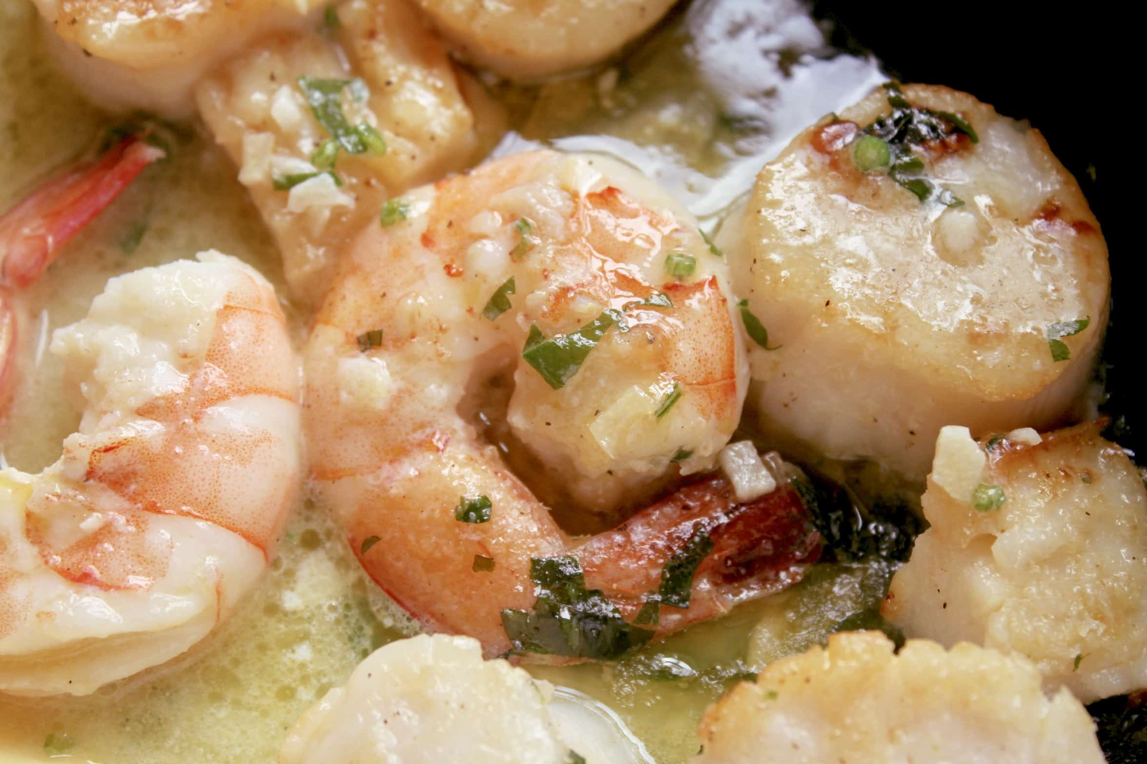shrimp and scallops in a buttery sauce