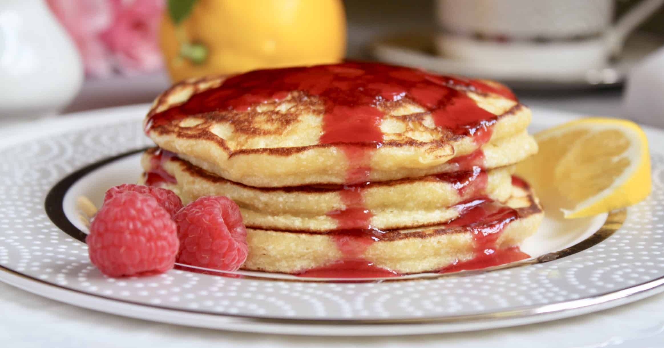Lemon Ricotta Pancakes with Raspberry Syrup (Lemon Soufflé Pancakes