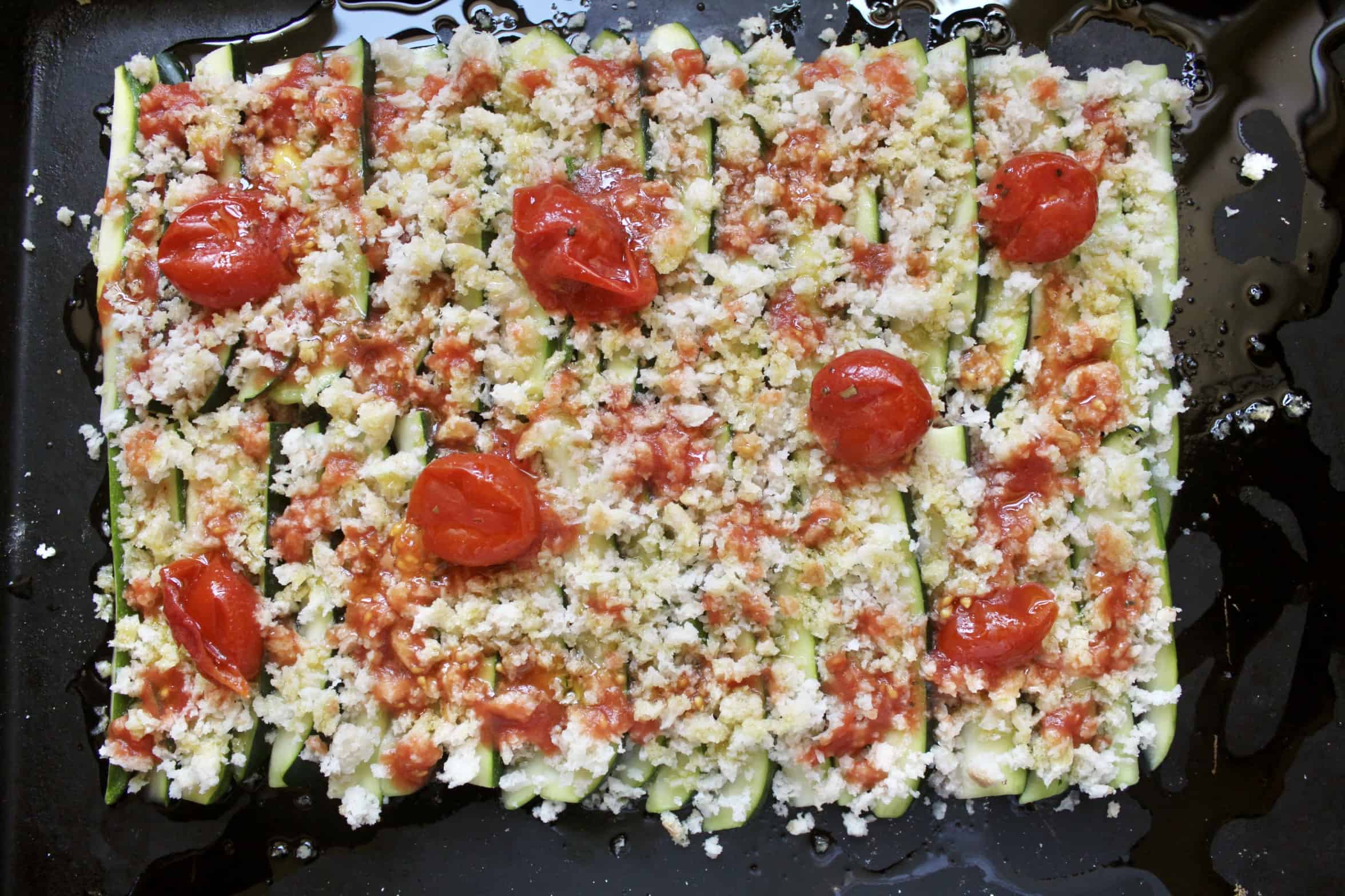 overhead baking tray with dish ready for the oven