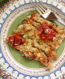 overhead baked zucchini on a plate