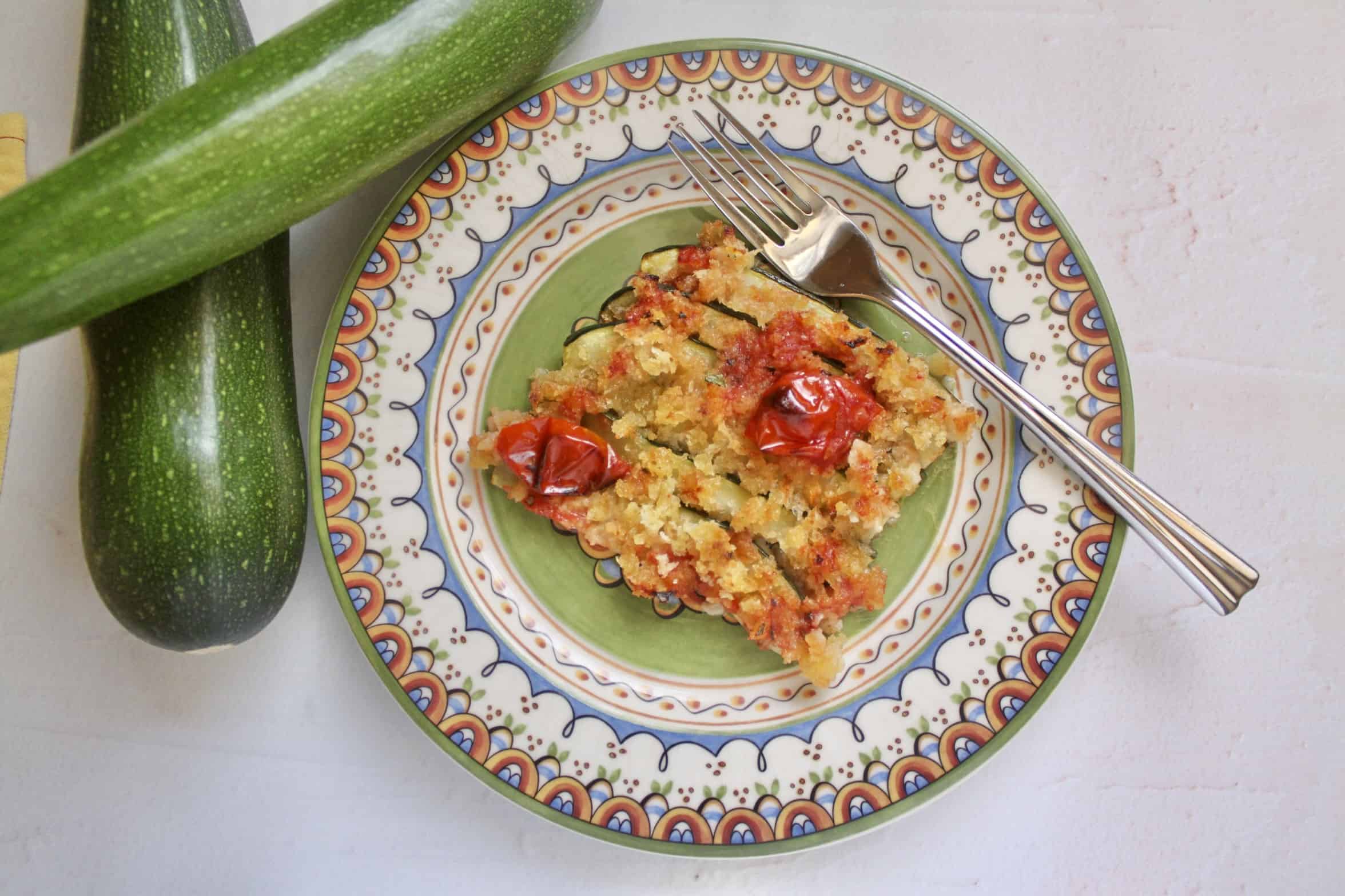 colorful plate with baked zucchini