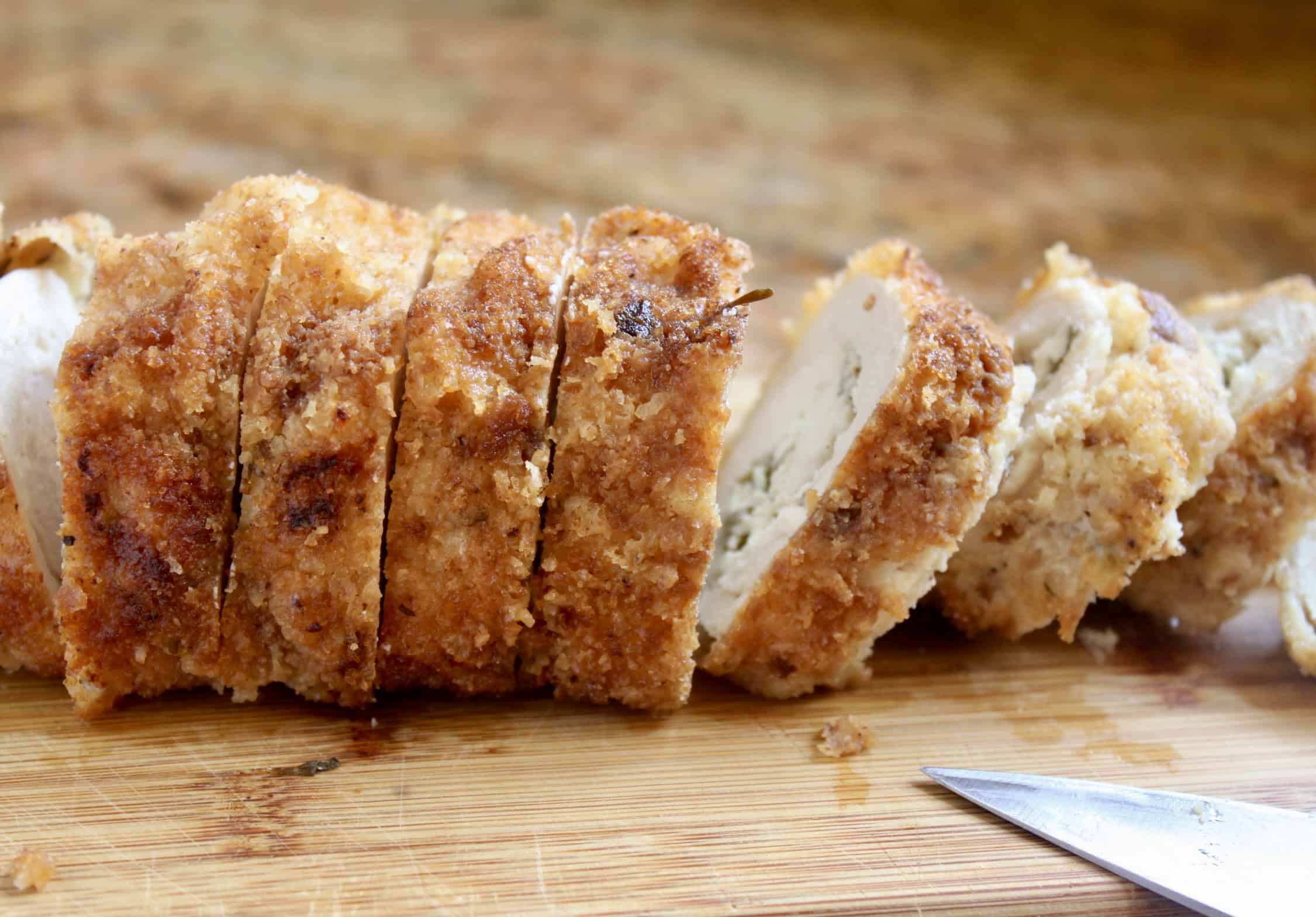 sliced stuffed chicken breast with goat cheese
