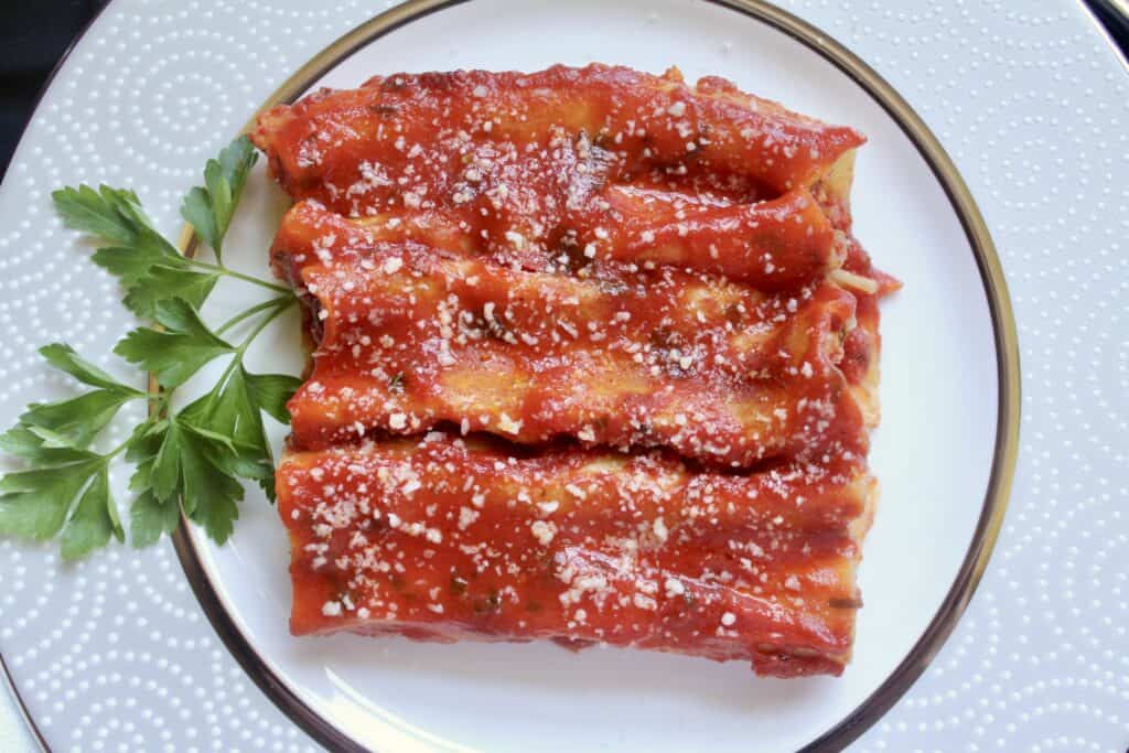 cannelloni on a plate using a canned tomato recipe
