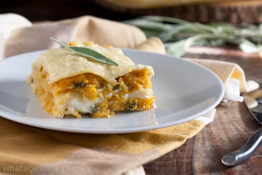 butternut sage lasagna on a plate