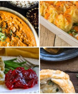 Photo collage of 4 of the 12 Thanksgiving leftover recipes