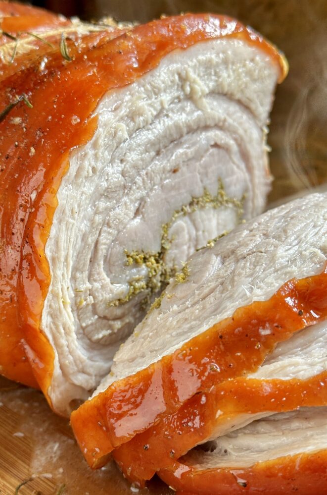 sliced hot porchetta