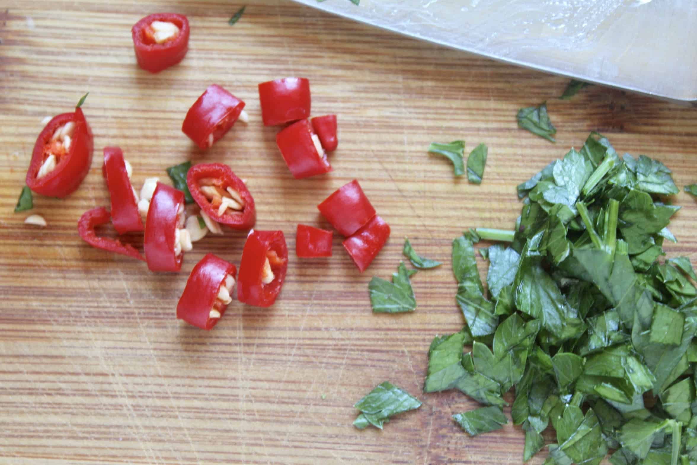 chopped chili pepper and parsley