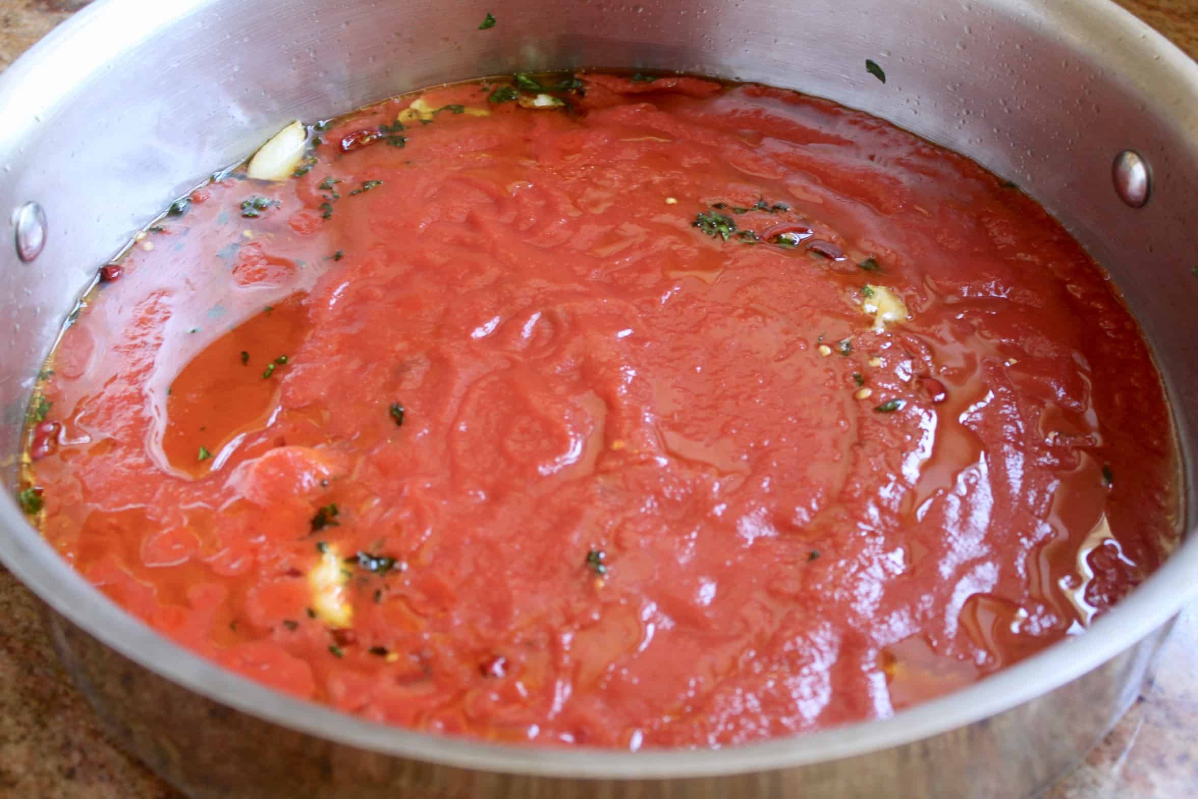 arrabbiata sauce in a pan