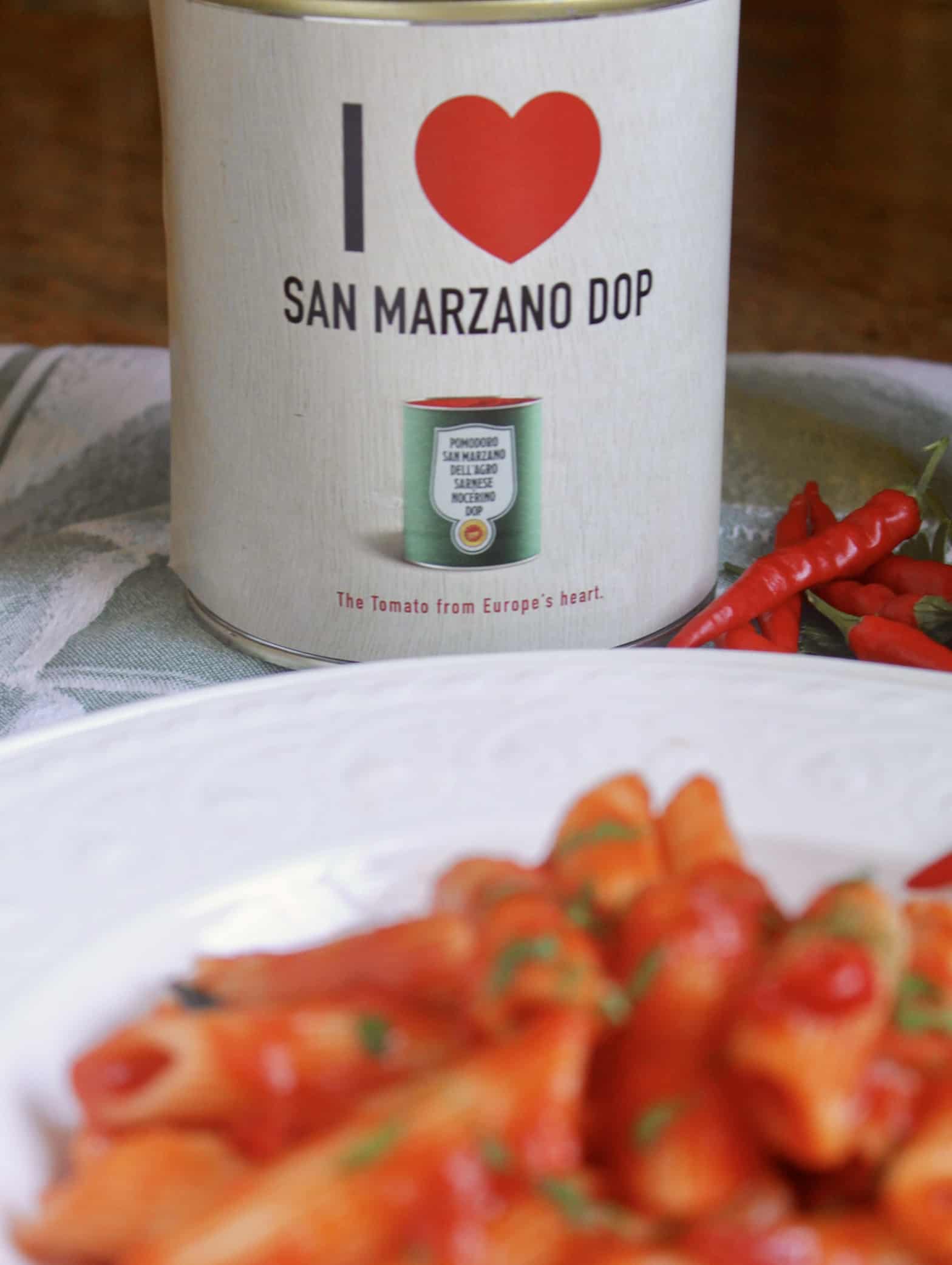penne arrabbiata with dop san marzano tomato can
