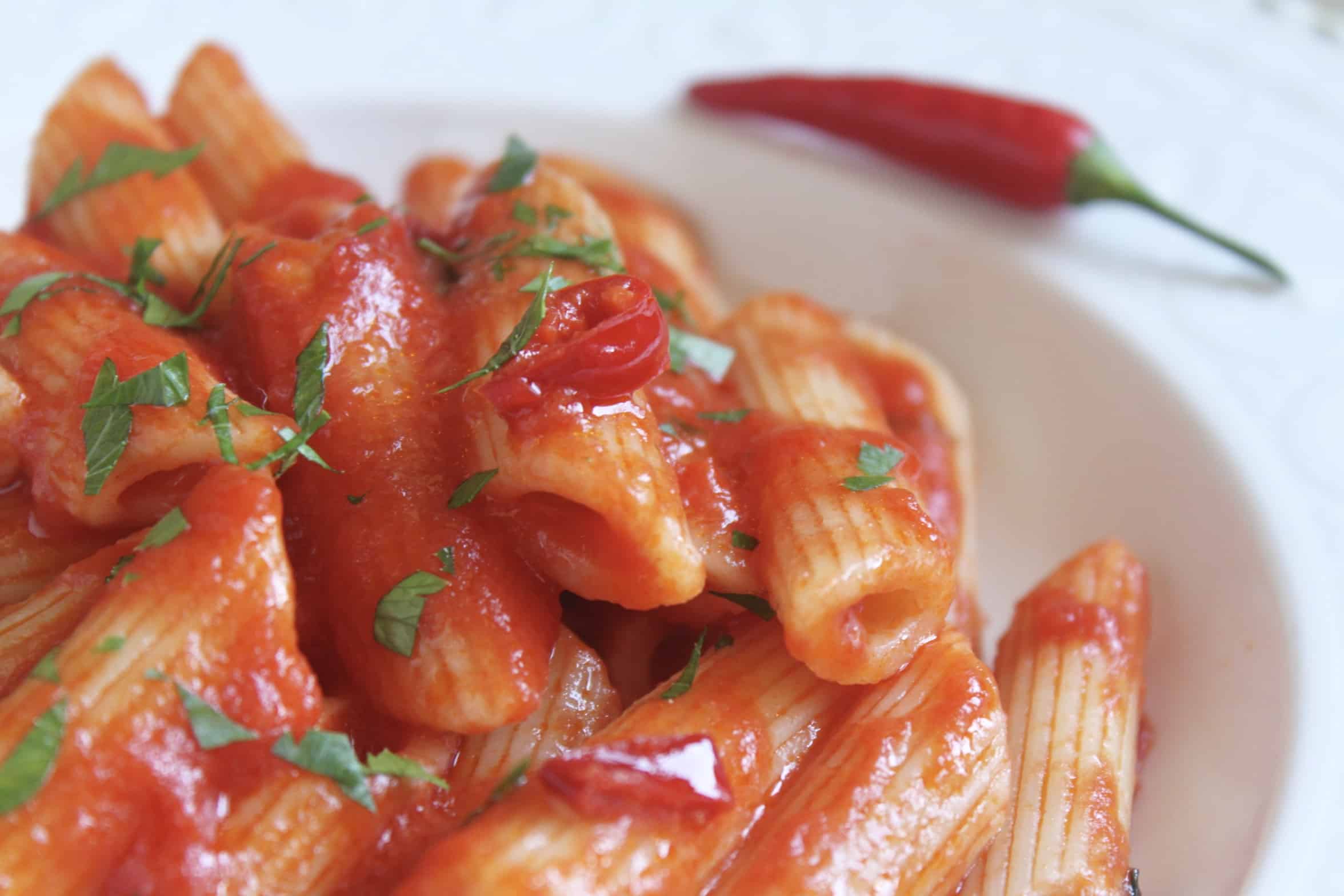 penne arrabbiata in a bowl