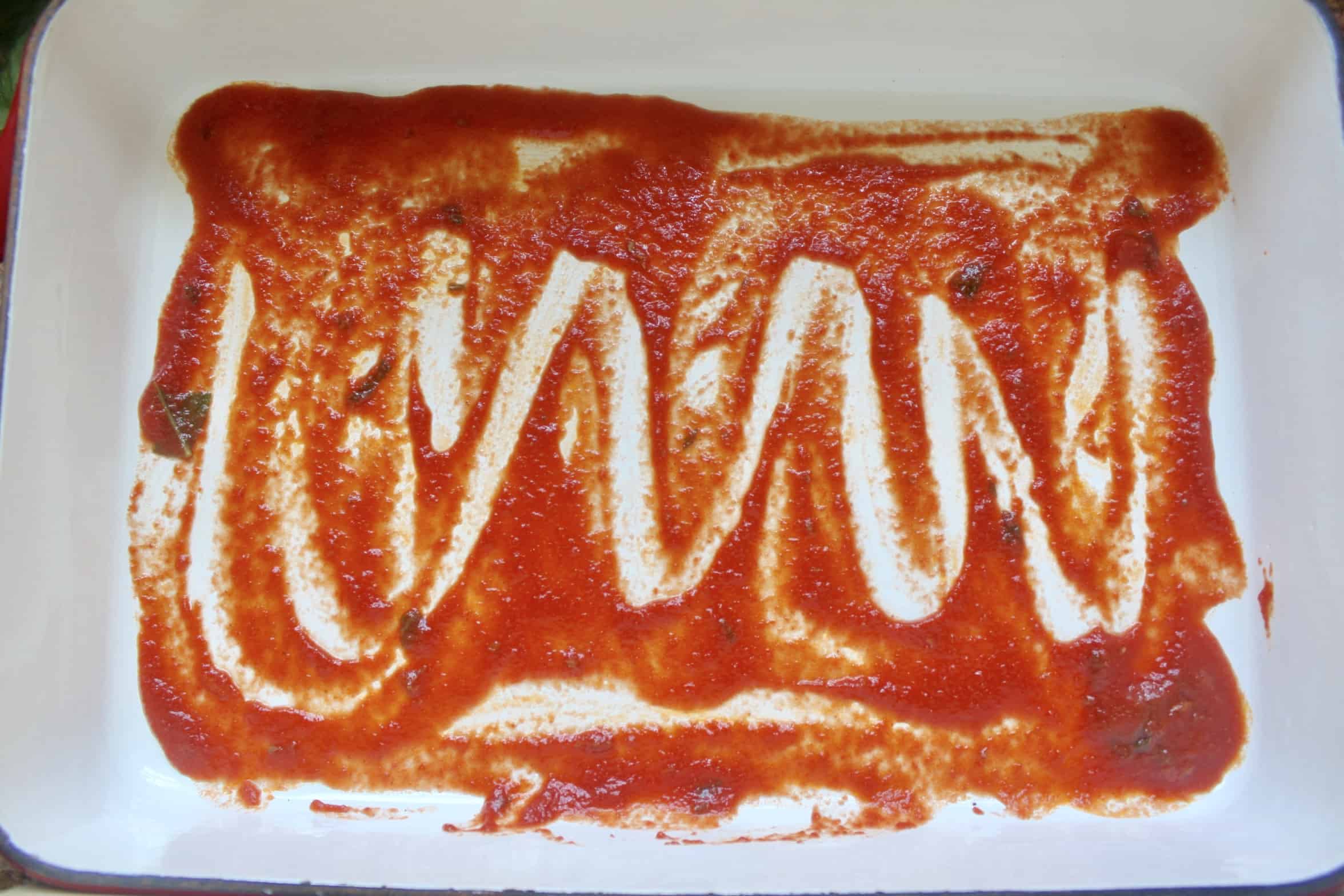 meatless sauce in lasagna pan