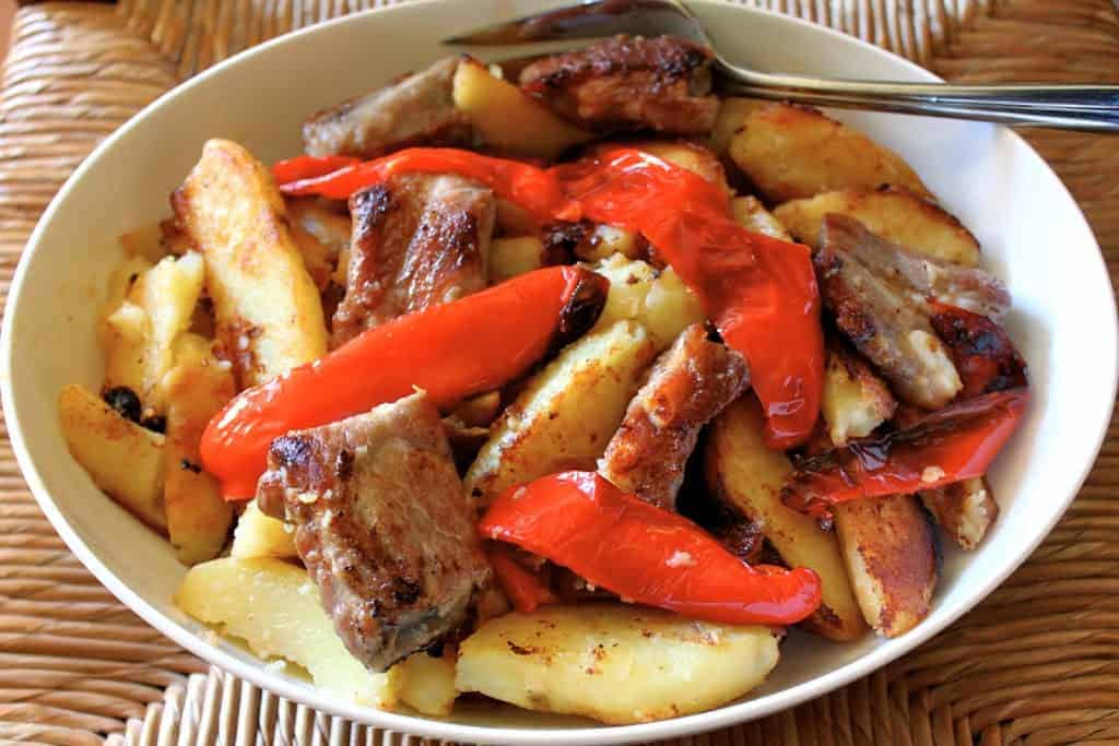 pork, pickled peppers and potatoes