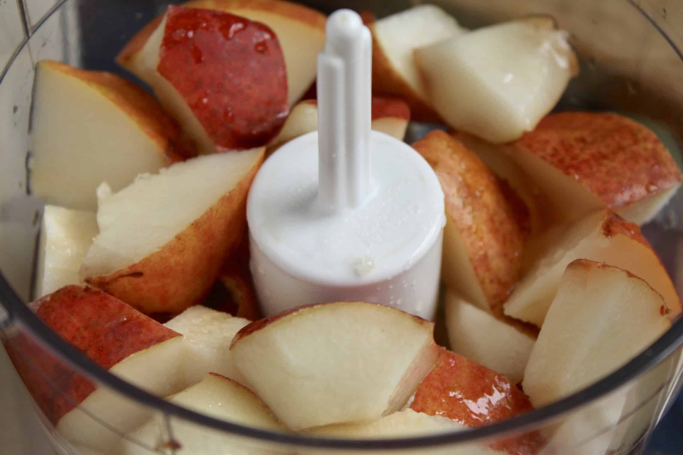 pear pieces in a food processor