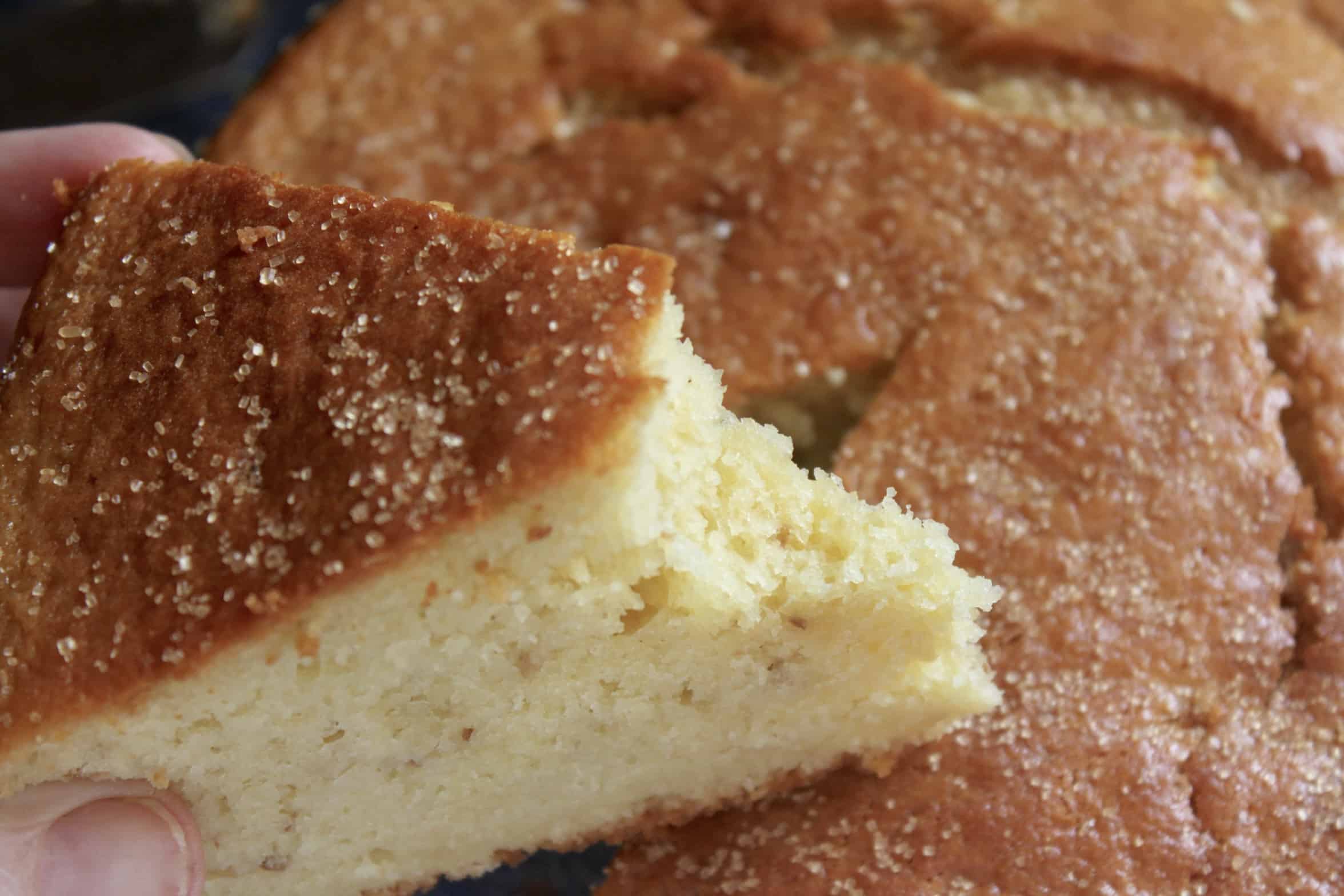 bitten slice of pear cake