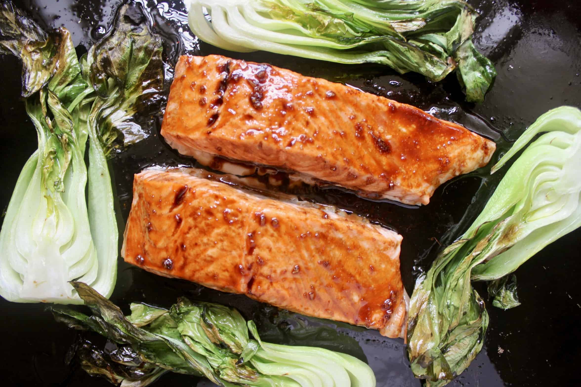 maple glazed salmon with bok choy