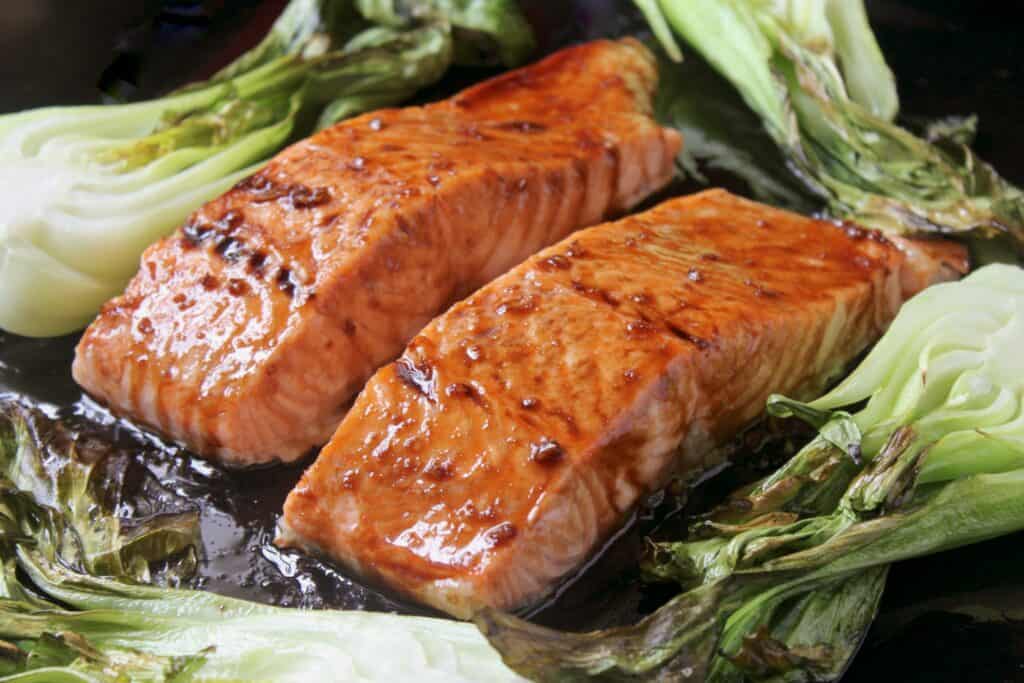 maple glazed salmon with bok choy
