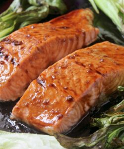 maple glazed salmon with bok choy