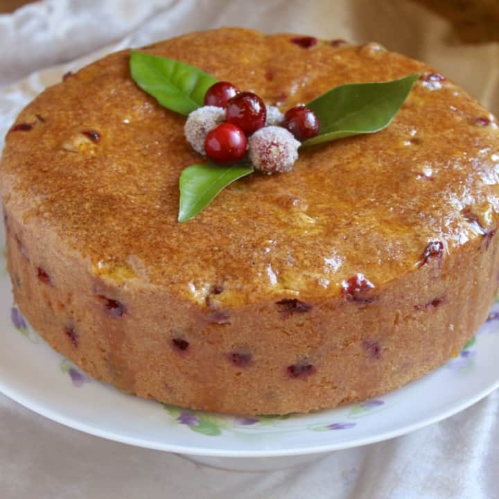 cranberry cake on a stand