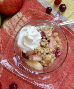 overhead view of apple cranberry crisp