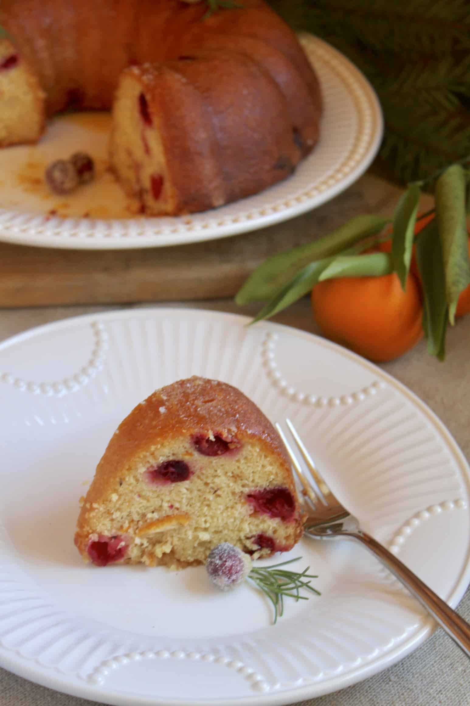 orange cranberry cake on a plate